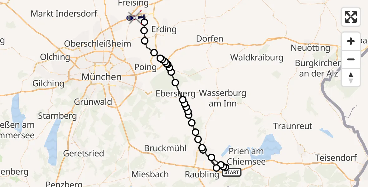 Flugroute Polizeihubschrauber Frasdorf - München Flughafen, 12 Mai 2026, 13:11