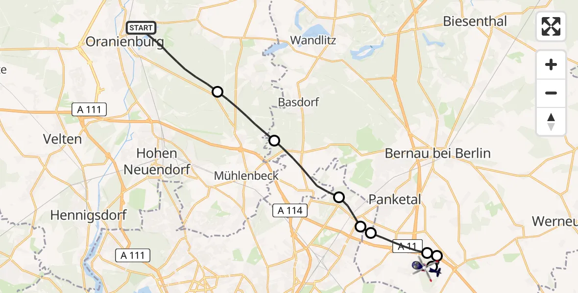 Flugroute Polizeihubschrauber Oranienburg - Ahrensfelde Hubschrauberlandeplatz, 12 Mai 2026, 13:13