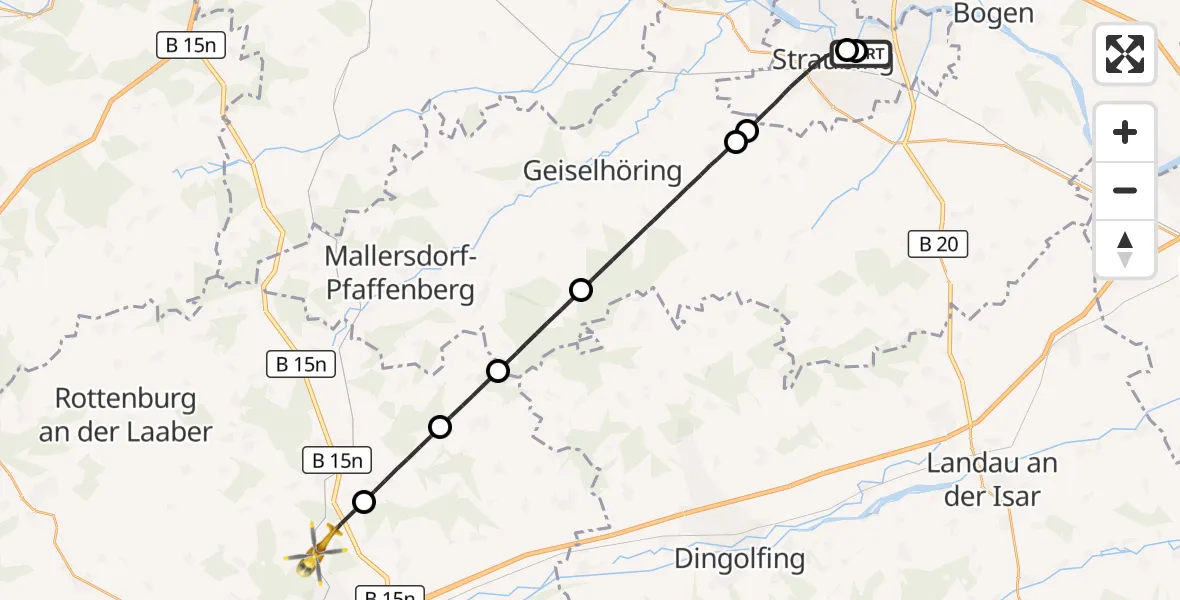 Flugroute Rettungshubschrauber Sankt Elisabeth Hospital Straubing - Essenbach, 12 Mai 2026, 13:30
