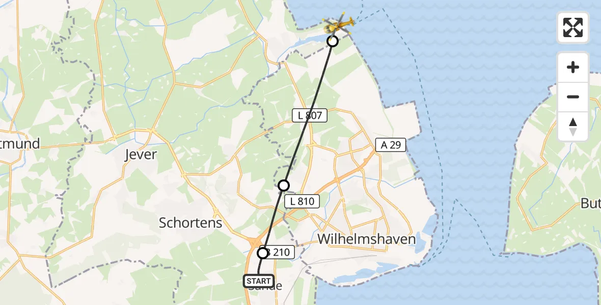 Flugroute Rettungshubschrauber Sande - Wangerland, 12 Mai 2026, 13:33