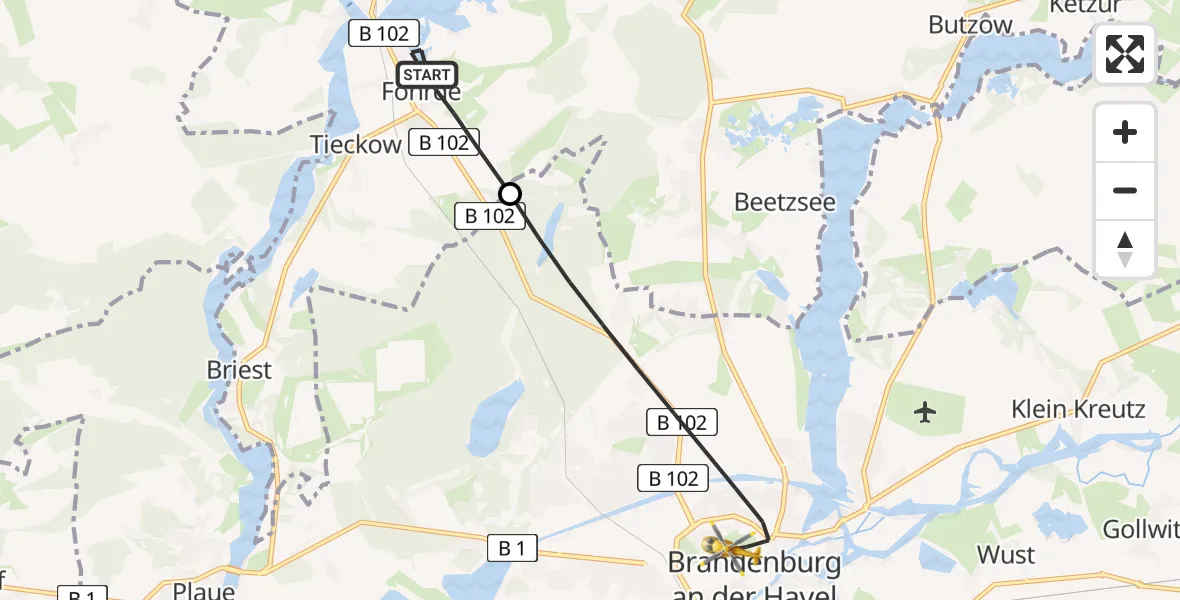Flugroute Rettungshubschrauber Havelsee - Brandenburg an der Havel, 12 Mai 2026, 13:39