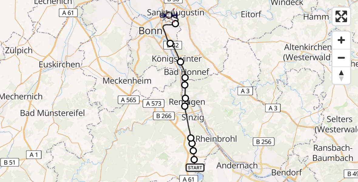 Flugroute Polizeihubschrauber Wassenach - Bonn-Hangelar Flugplatz, 12 Mai 2026, 13:39