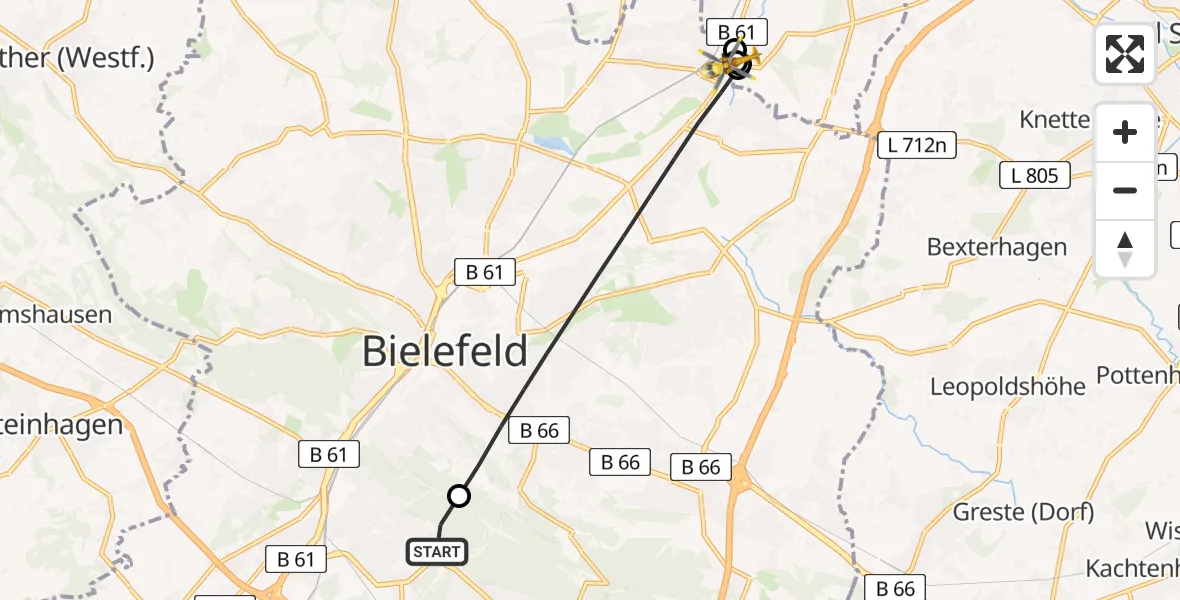 Flugroute Rettungshubschrauber Luftrettungszentrum Bielefeld - Bielefeld, 12 Mai 2026, 13:42