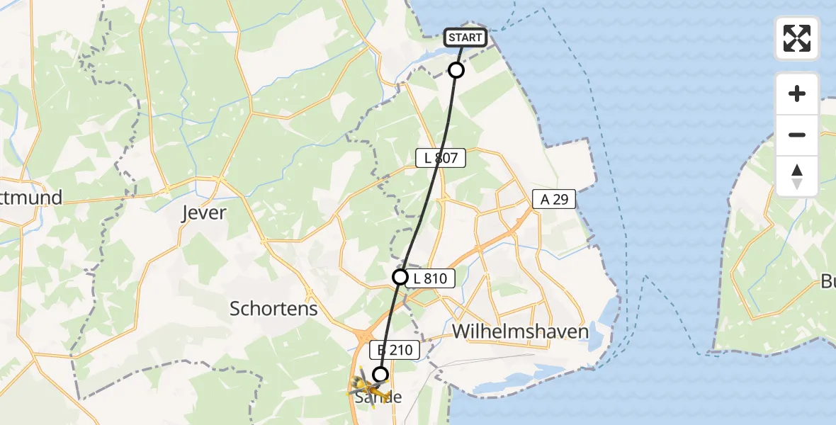 Flugroute Rettungshubschrauber Wangerland - Sande, 12 Mai 2026, 14:05