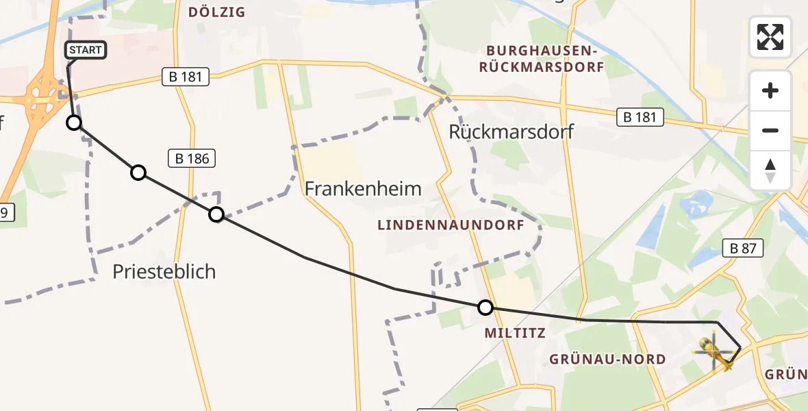 Flugroute Rettungshubschrauber ADAC Air Rescue Station Leipzig/Schkeuditz-Dölzig Hubschrauberlandeplatz (Christoph 61) - Leipzig, 12 Mai 2026, 14:10