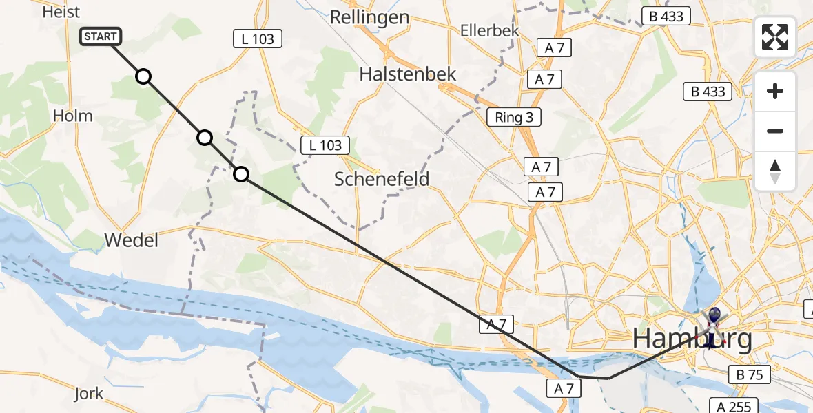 Flugroute Polizeihubschrauber Heist - Hamburg, 12 Mai 2026, 14:28