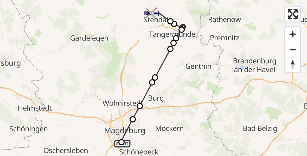 Flugroute Polizeihubschrauber Magdeburg City Flugplatz - Stendal, 12 Mai 2026, 14:31