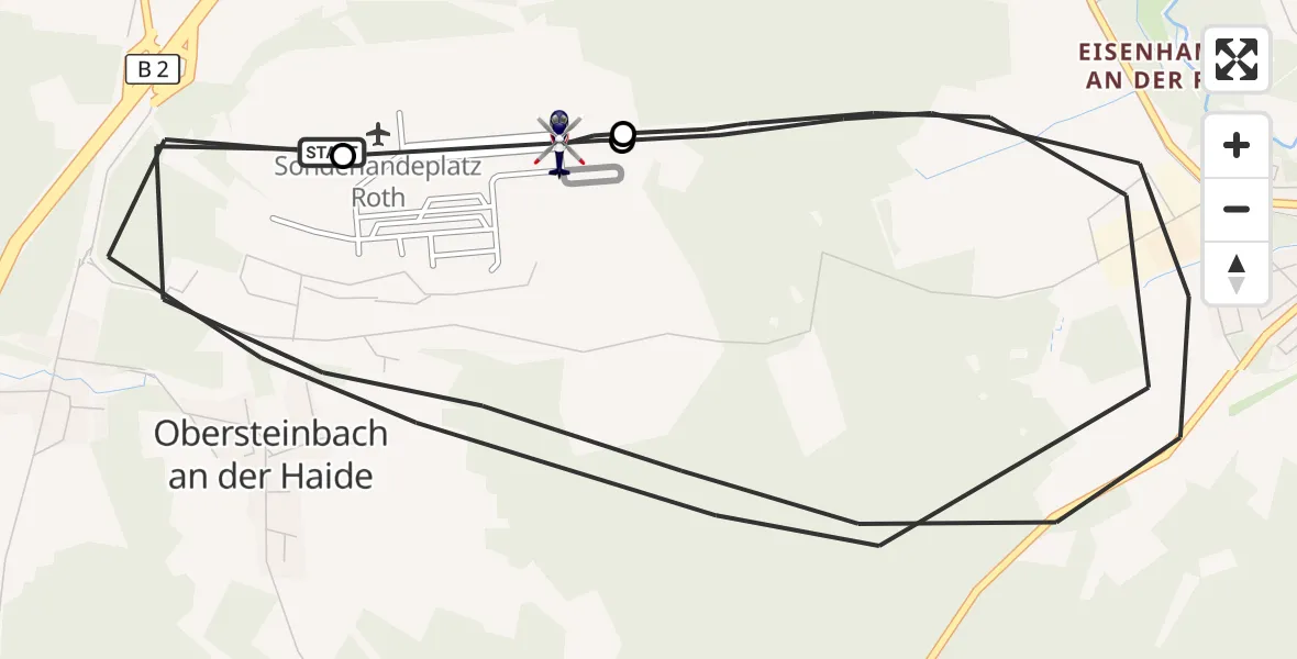 Flugroute Polizeihubschrauber Roth - Flugplatz Roth, 12 Mai 2026, 14:35