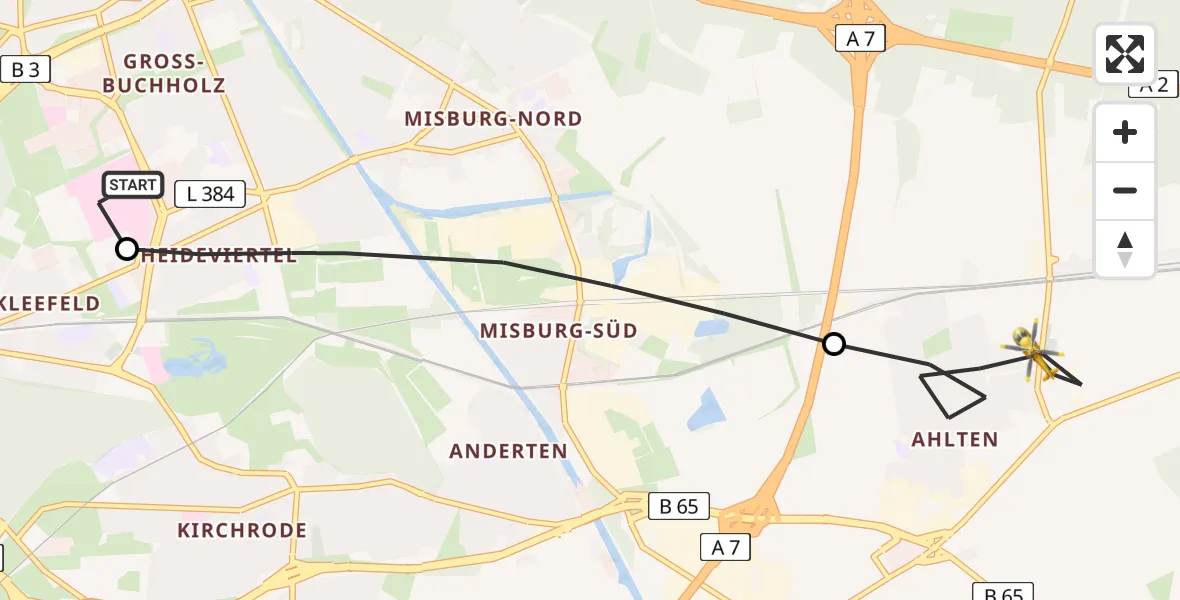 Flugroute Rettungshubschrauber Hannover Luftrettung Hubschrauberlandeplatz (Christoph 4) - Lehrte, 12 Mai 2026, 14:44