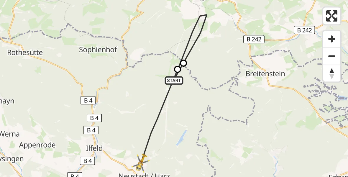 Flugroute Rettungshubschrauber Harztor - Harztor, 12 Mai 2026, 14:49