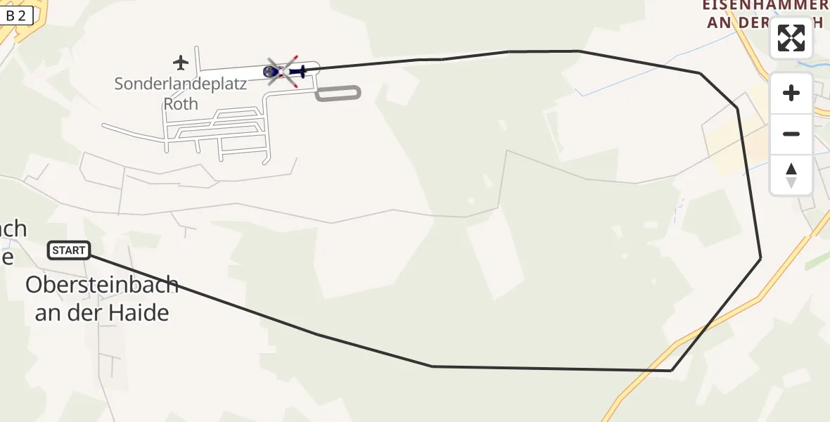 Flugroute Polizeihubschrauber Roth - Flugplatz Roth, 12 Mai 2026, 14:50