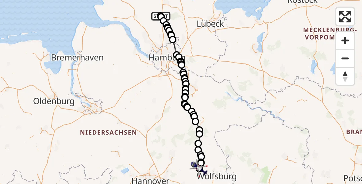 Flugroute Polizeihubschrauber Bad Bramstedt Hubschrauberlandeplatz - Gifhorn Bundespolizei Hubschrauberlandeplatz, 12 Mai 2026, 14:54
