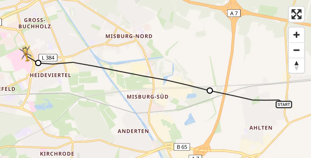 Flugroute Rettungshubschrauber Lehrte - Hannover Luftrettung Hubschrauberlandeplatz (Christoph 4), 12 Mai 2026, 15:06