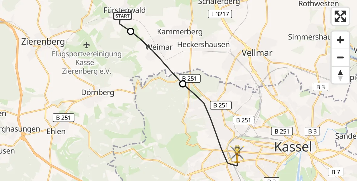 Flugroute Rettungshubschrauber Calden - Kassel, 12 Mai 2026, 15:06