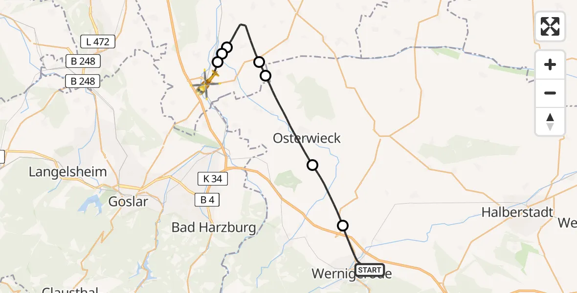 Flugroute Rettungshubschrauber Wernigerode - Schladen-Werla, 12 Mai 2026, 15:31