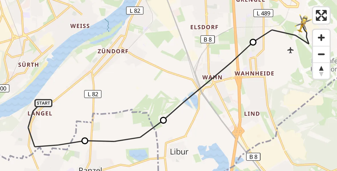 Flugroute Rettungshubschrauber Köln - Köln Bonn Flughafen, 12 Mai 2026, 15:34