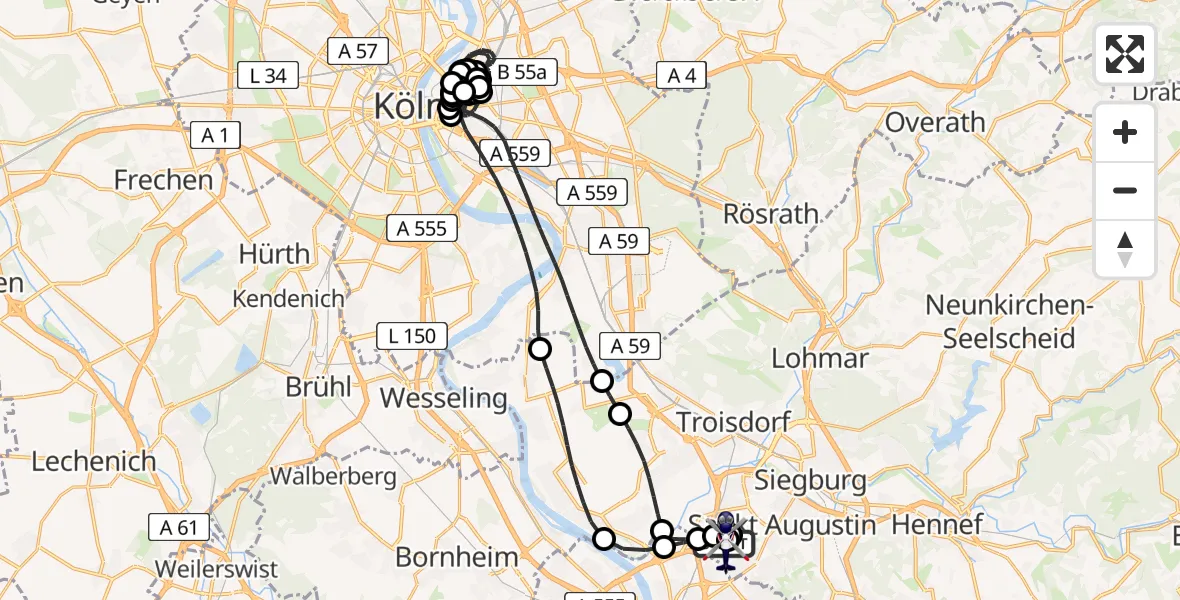 Flugroute Polizeihubschrauber Sankt Augustin - Sankt Augustin, 12 Mai 2026, 15:35
