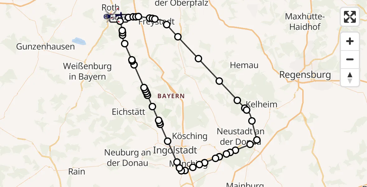 Flugroute Polizeihubschrauber Roth - Flugplatz Roth, 12 Mai 2026, 15:46