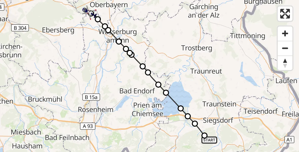 Flugroute Polizeihubschrauber Ruhpolding - Maitenbeth, 12 Mai 2026, 15:59