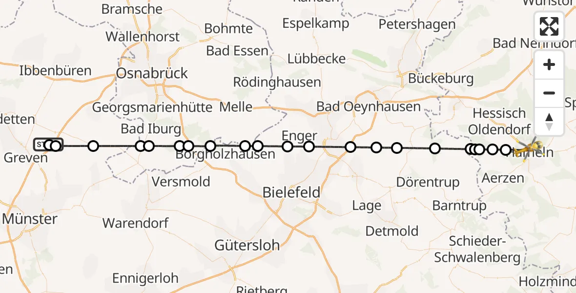 Flugroute Ambulanzhubschrauber Christoph  Westfalen-ADAC - Hameln, 12 Mai 2026, 16:05