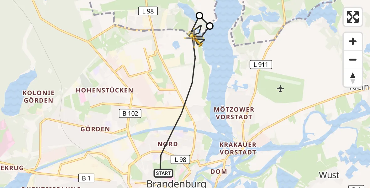 Flugroute Rettungshubschrauber Brandenburg an der Havel - Brandenburg an der Havel, 12 Mai 2026, 16:17