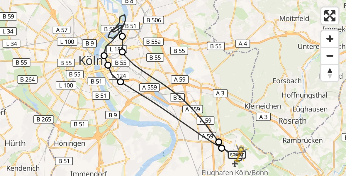 Flugroute Rettungshubschrauber Köln Bonn Flughafen - Köln Bonn Flughafen, 12 Mai 2026, 16:24