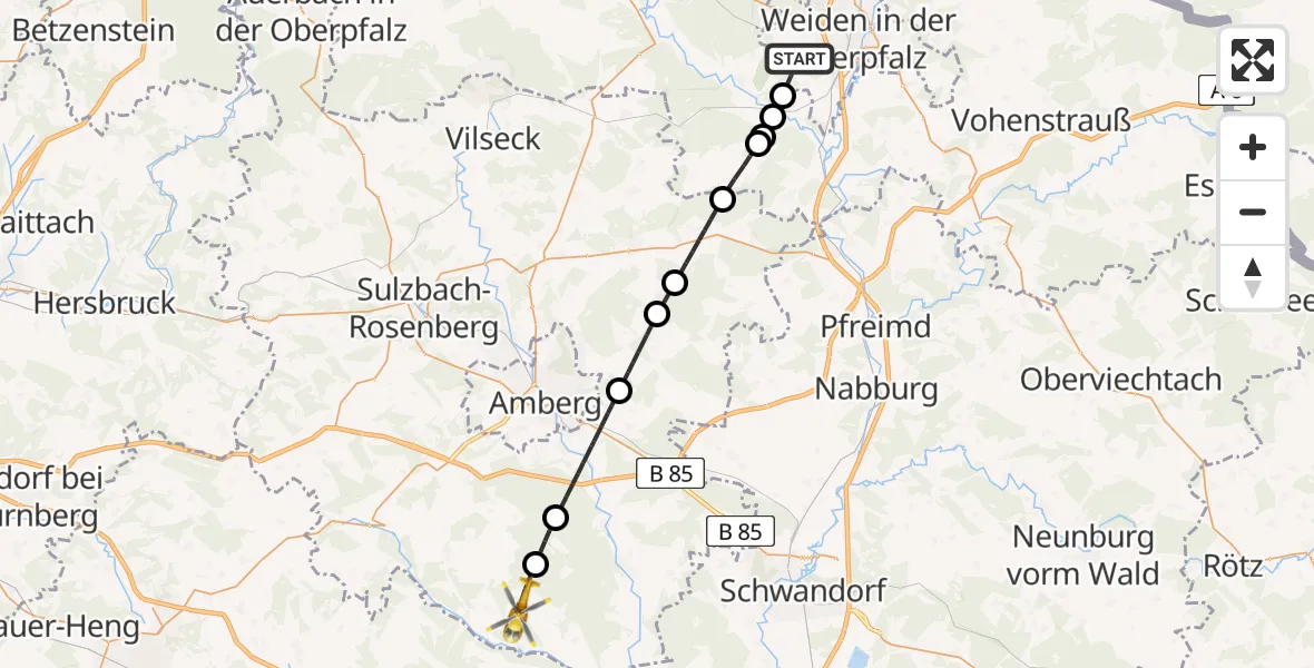 Flugroute Rettungshubschrauber Weiden i.d.OPf. - Hohenburg, 12 Mai 2026, 16:26