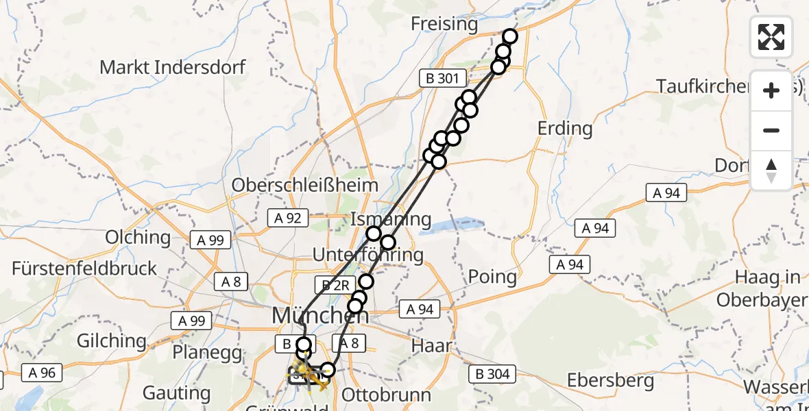 Flugroute Rettungshubschrauber ADAC Air Rescue Center Hubschrauberlandeplatz (Christoph 1) - ADAC Air Rescue Center Hubschrauberlandeplatz (Christoph 1), 12 Mai 2026, 16:33