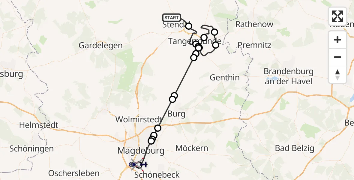 Flugroute Polizeihubschrauber Stendal - Magdeburg City Flugplatz, 12 Mai 2026, 16:38