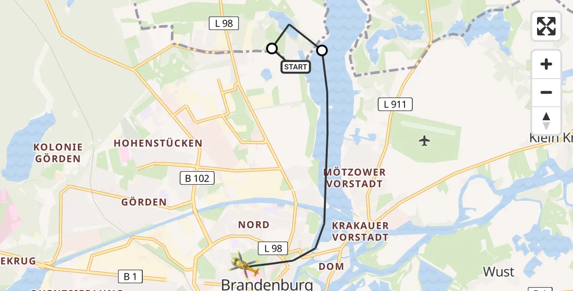 Flugroute Rettungshubschrauber Brandenburg an der Havel - Brandenburg an der Havel, 12 Mai 2026, 16:46