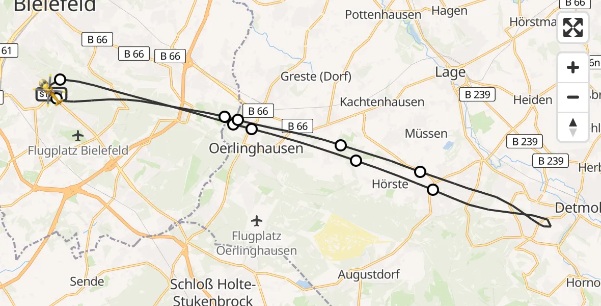 Flugroute Rettungshubschrauber Luftrettungszentrum Bielefeld - Luftrettungszentrum Bielefeld, 12 Mai 2026, 16:52
