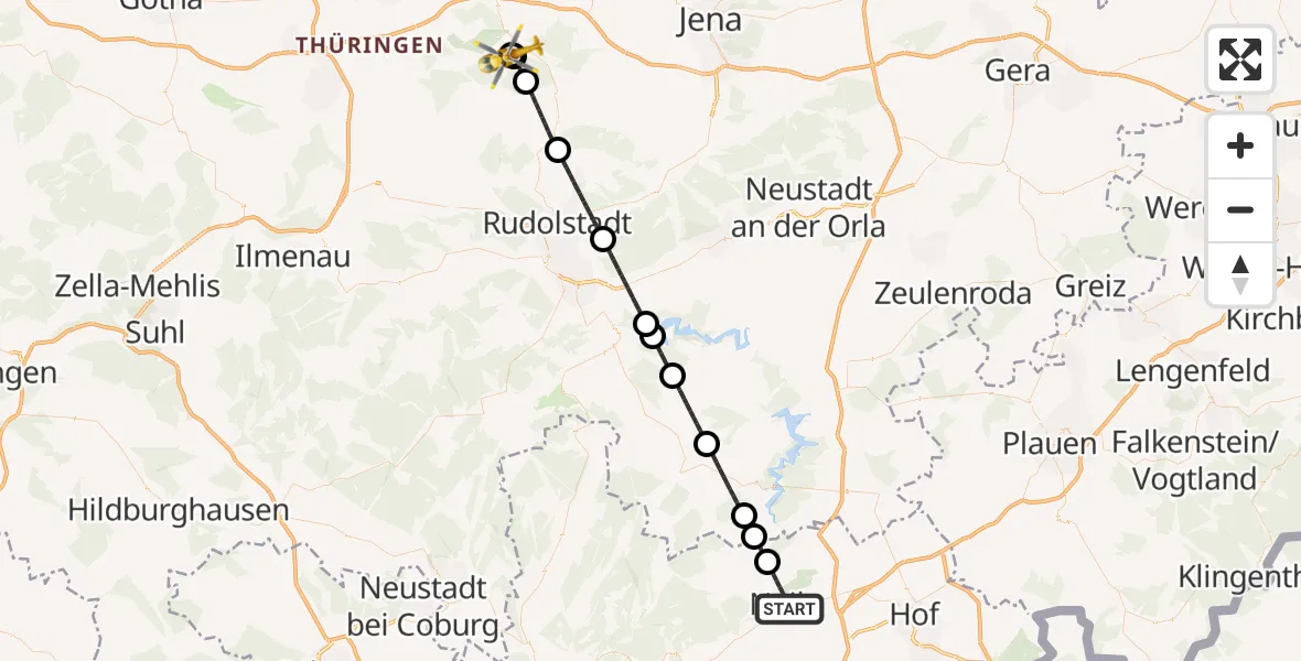 Flugroute Ambulanzhubschrauber Naila - Bad Berka Central Hospital, 12 Mai 2026, 16:52