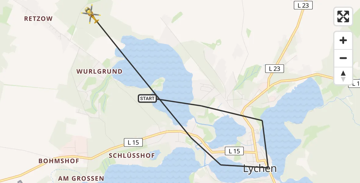 Flugroute Rettungshubschrauber Lychen - Lychen, 12 Mai 2026, 17:03