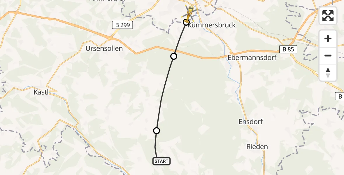 Flugroute Rettungshubschrauber Hohenburg - Amberg, 12 Mai 2026, 17:04