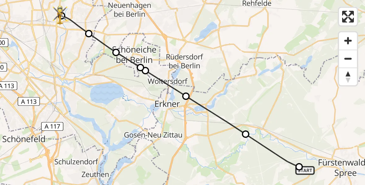 Flugroute Rettungshubschrauber Fürstenwalde/Spree - Berlin Emergency Hospital, 12 Mai 2026, 17:06
