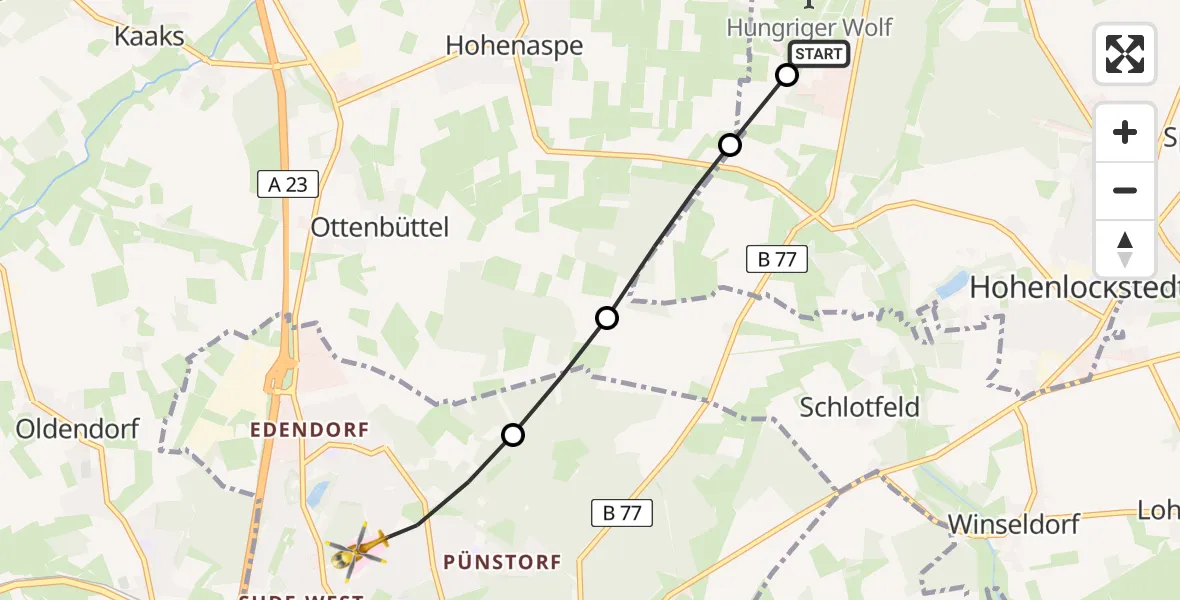 Flugroute Rettungshubschrauber Itzehoe Hungriger Wolf Flugplatz - Itzehoe, 12 Mai 2026, 17:07