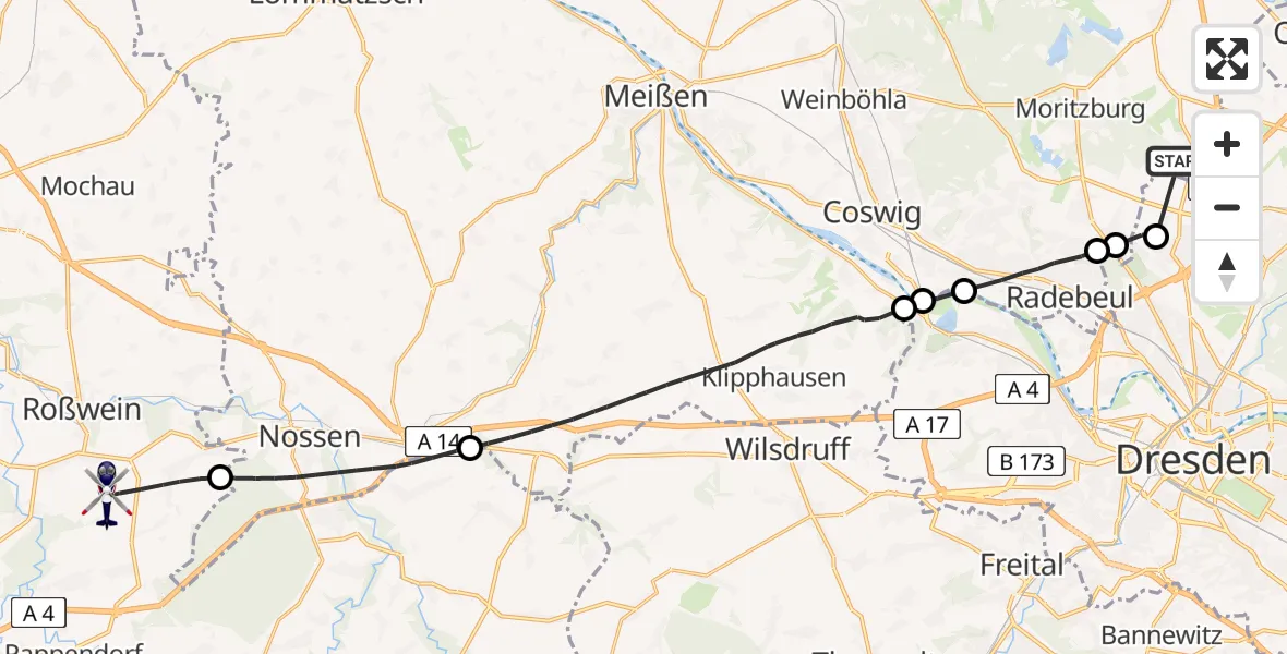 Flugroute Polizeihubschrauber Radeburg - Striegistal, 12 Mai 2026, 17:14