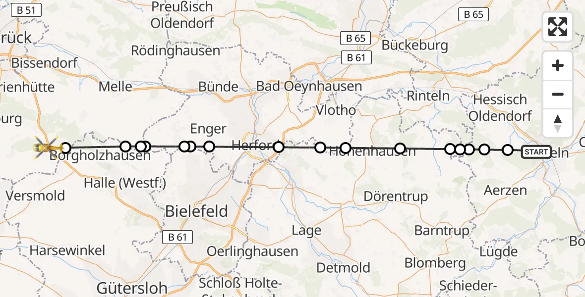Flugroute Ambulanzhubschrauber Hameln - Bad Rothenfelde, 12 Mai 2026, 17:21