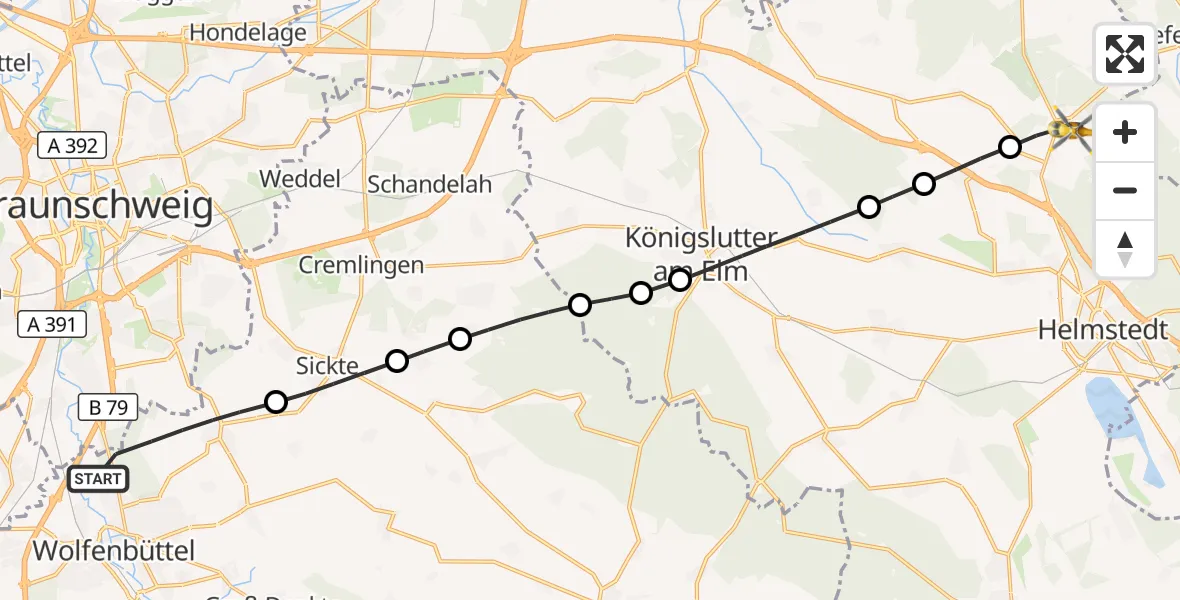 Flugroute Rettungshubschrauber Wolfenbüttel - Mariental, 12 Mai 2026, 17:21