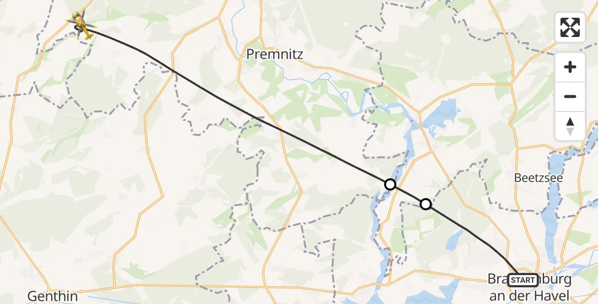 Flugroute Rettungshubschrauber Brandenburg an der Havel - Milower Land, 12 Mai 2026, 17:29