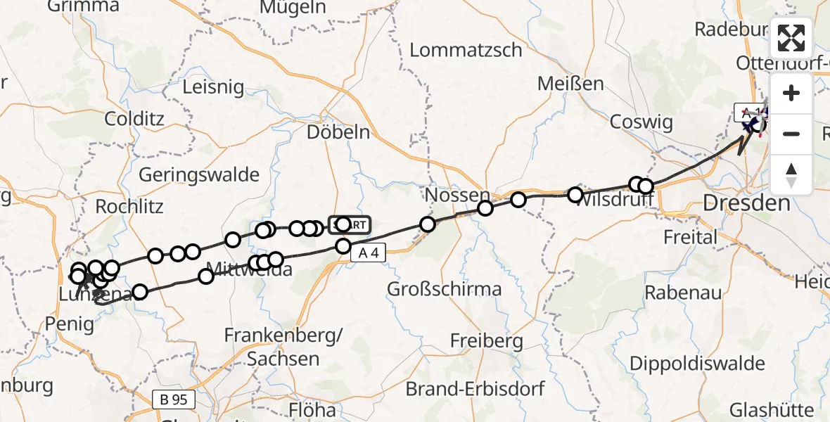 Flugroute Polizeihubschrauber Striegistal - Dresden Flughafen, 12 Mai 2026, 17:30