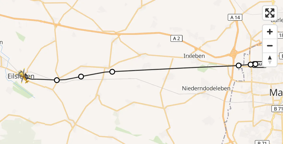 Flugroute Rettungshubschrauber Magdeburg Hospital - Eilsleben, 12 Mai 2026, 17:34