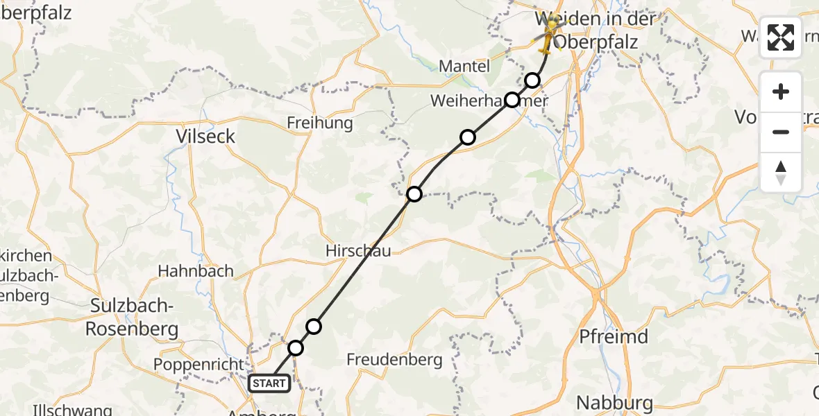 Flugroute Rettungshubschrauber Amberg - Weiden i.d.OPf., 12 Mai 2026, 17:36