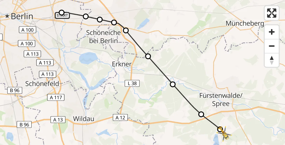 Flugroute Rettungshubschrauber Berlin Emergency Hospital - Bad Saarow, 12 Mai 2026, 17:47