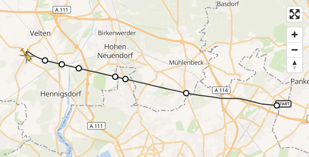 Flugroute Rettungshubschrauber Helios Clinic Berlin-Buch - Oberkrämer, 12 Mai 2026, 17:53