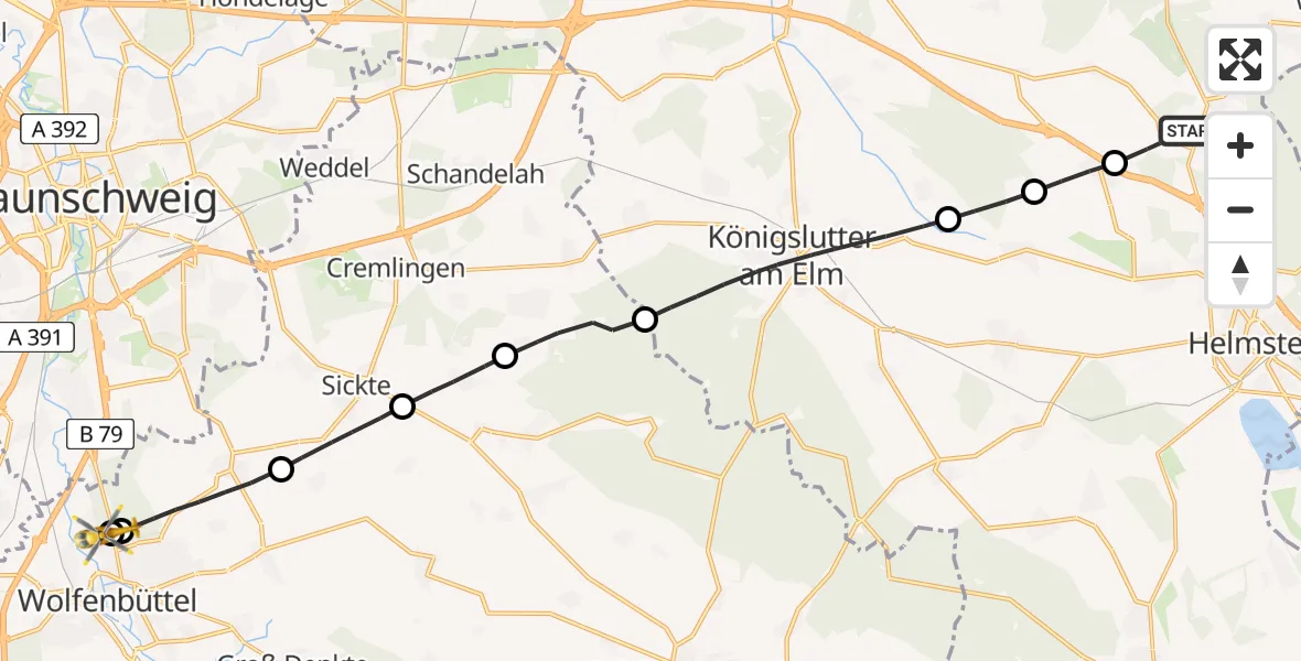 Flugroute Rettungshubschrauber Mariental - Wolfenbüttel Municipal Hospital Heliport (Christoph 30), 12 Mai 2026, 17:56