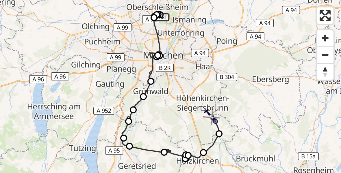 Flugroute Polizeihubschrauber Oberschleißheim - Aying, 12 Mai 2026, 18:03