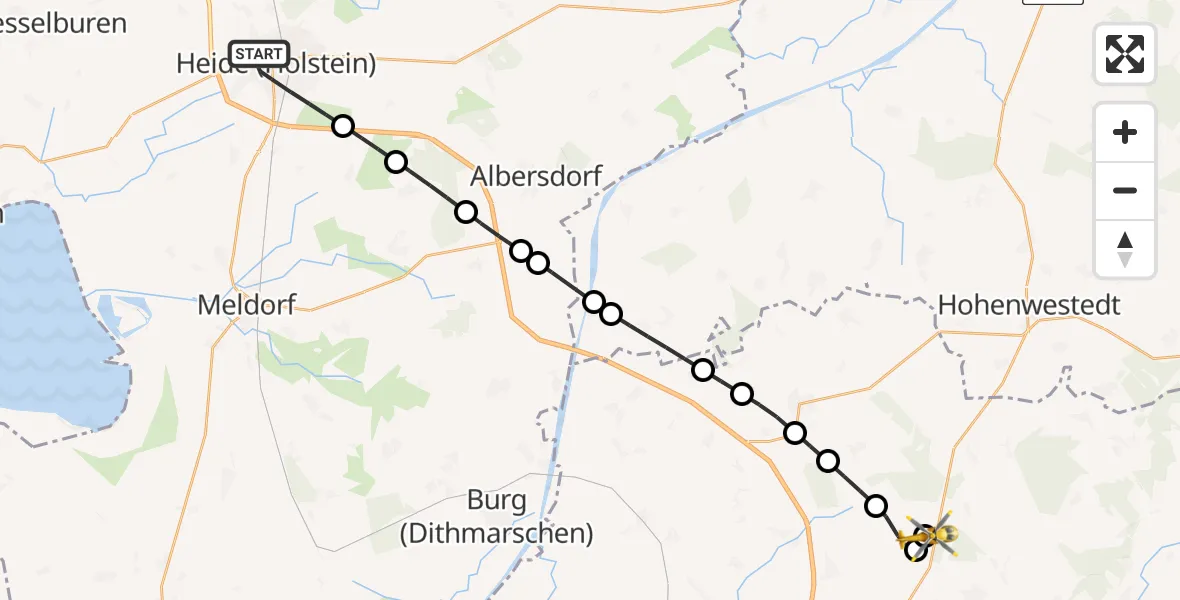 Flugroute Rettungshubschrauber Heide - Itzehoe Hungriger Wolf Flugplatz, 12 Mai 2026, 18:05