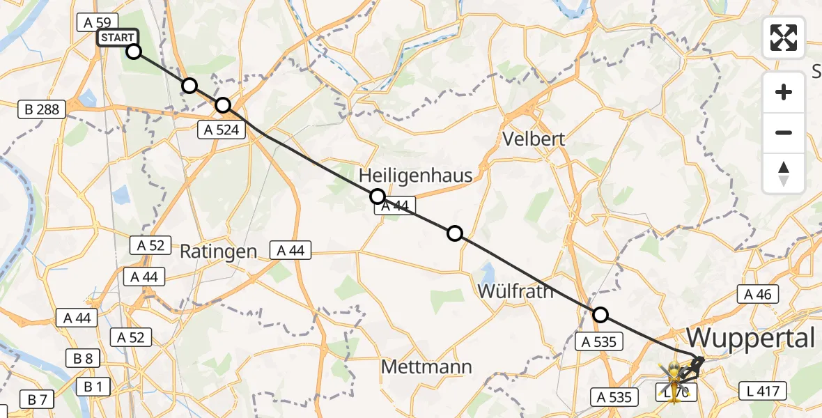 Flugroute Rettungshubschrauber Duisburg Air Rescue Hubschrauberlandeplatz (Christoph 9) - Wuppertal, 12 Mai 2026, 18:08