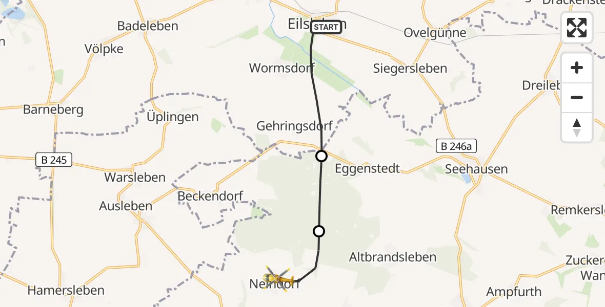 Flugroute Rettungshubschrauber Eilsleben - Oschersleben (Bode), 12 Mai 2026, 18:23
